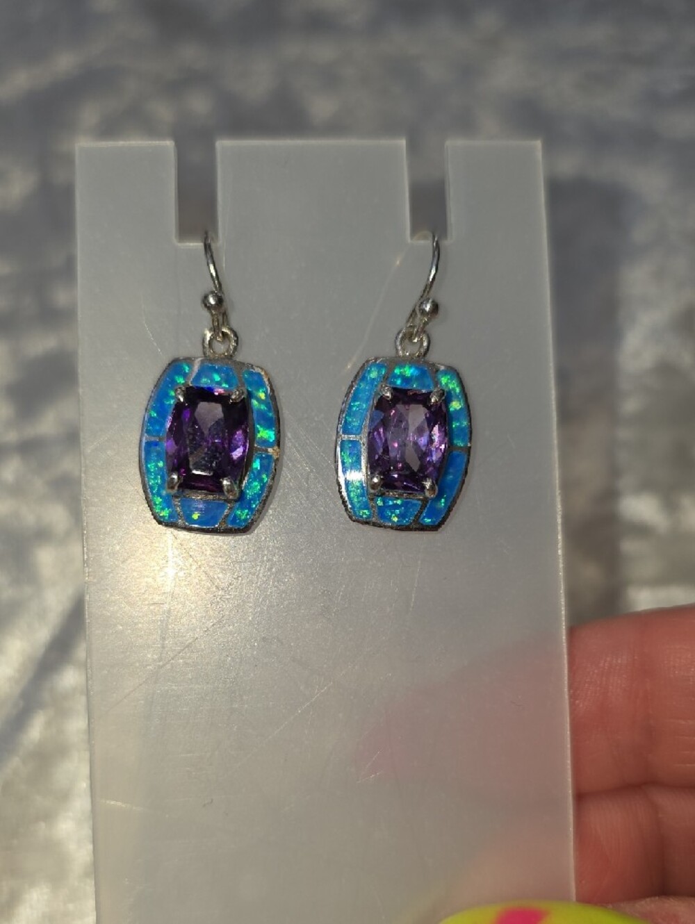 Vintage Havana Hallmark SS Purple & Turquoise Inlay Colorful Earrings & Ring Set - Picture 4 of 13